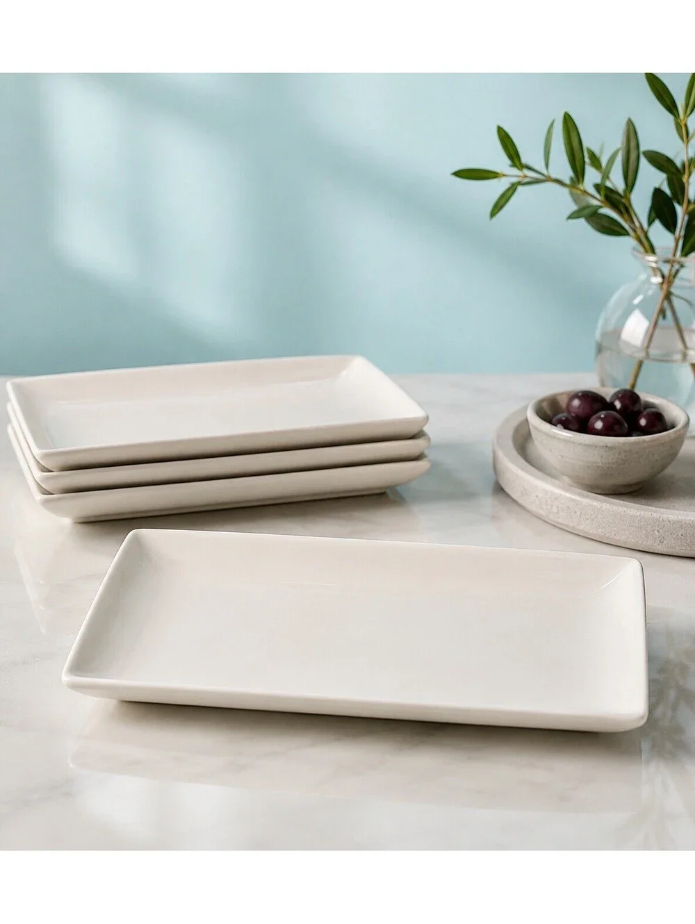Crate & Barrel 4 Serving’s Appetizer Trays Rectangular Porcelain White, 10x6”